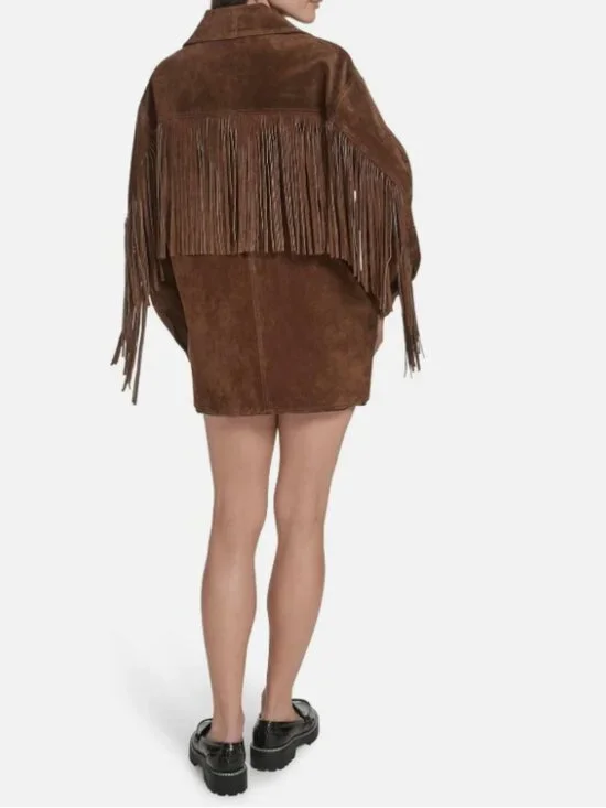 Levi’s Women’s Faux Suede Fringe Chore Coat Brown Snap Front Jacket - Picture 4 of 4